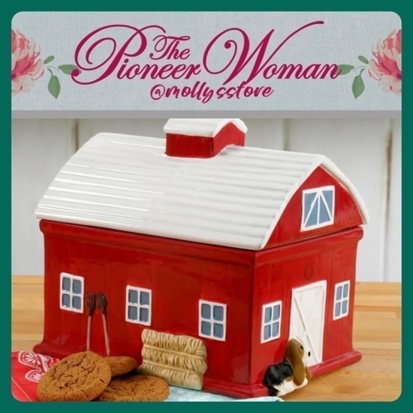 🌺 New The Pioneer Woman Barn Shaped Cookie Jar - Picture 3 of 9